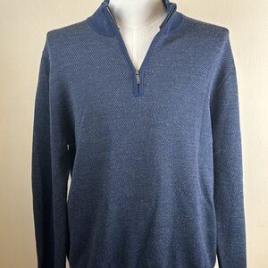 Toscano Mens Mock Neck Quarter Zip Diagonal Sweater Wool Blend Rib Trim Two Tone